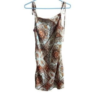 Molly Green Cream Brown Baroque Paisley Floral Slip Dress Size Medium